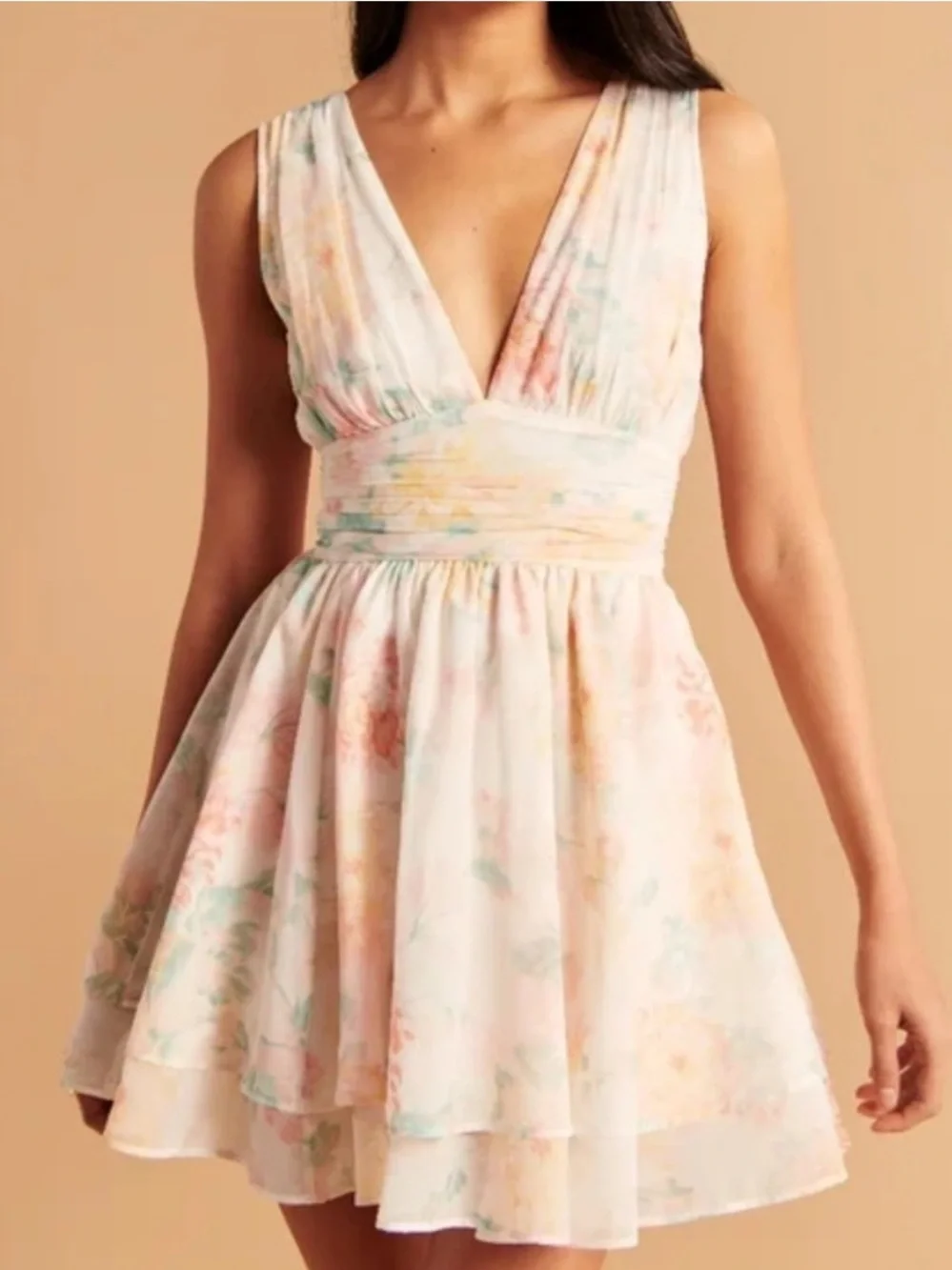Abercrombie & Fitch White Pastel Floral Drama Mini Dress Size XL NWT!